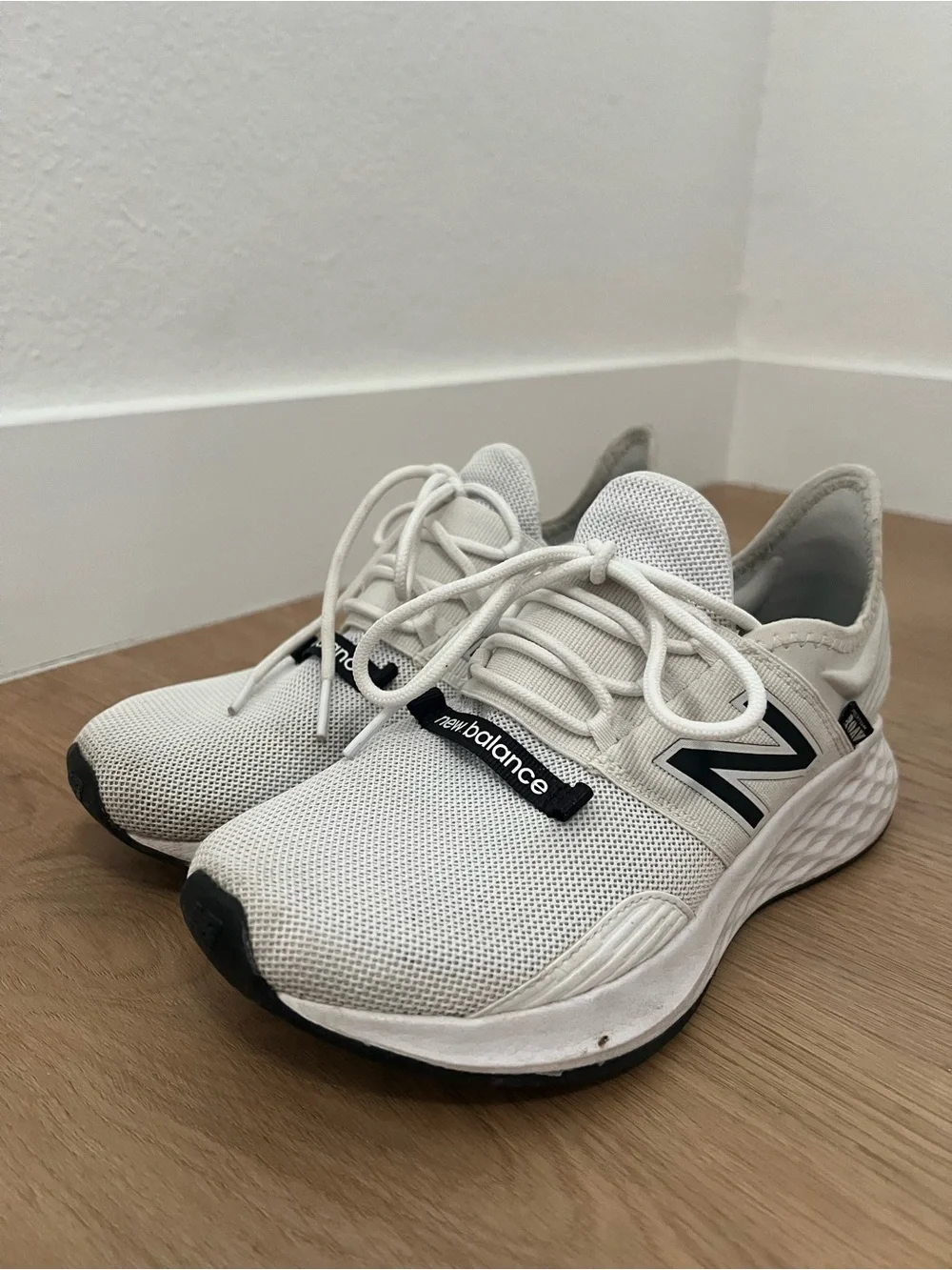 New Balance Off-White Mesh Athletic Sneakers with Black Accents